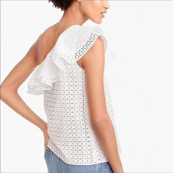 J. Crew White Eyelet One Shoulder Lined Top - Picture 3 of 8